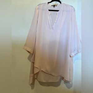 Dreamy Zac & Rachel Pale Pink Asymmetric Layered Blouse Tunic Pastel Blush 2X